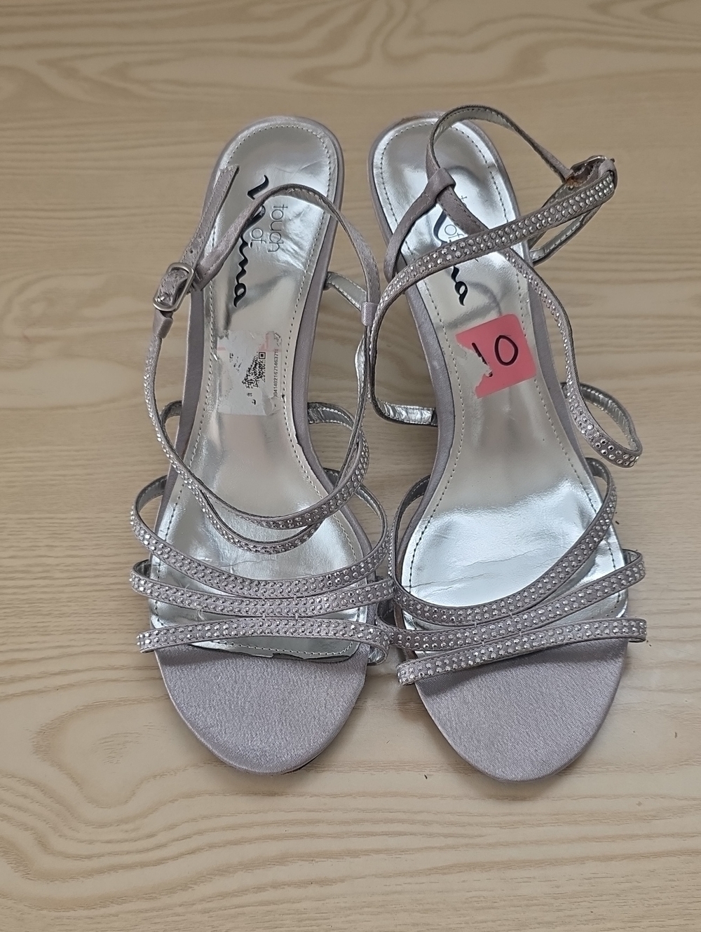 Nina Strappy Rhinestone Heels in Silver - SIZE 10